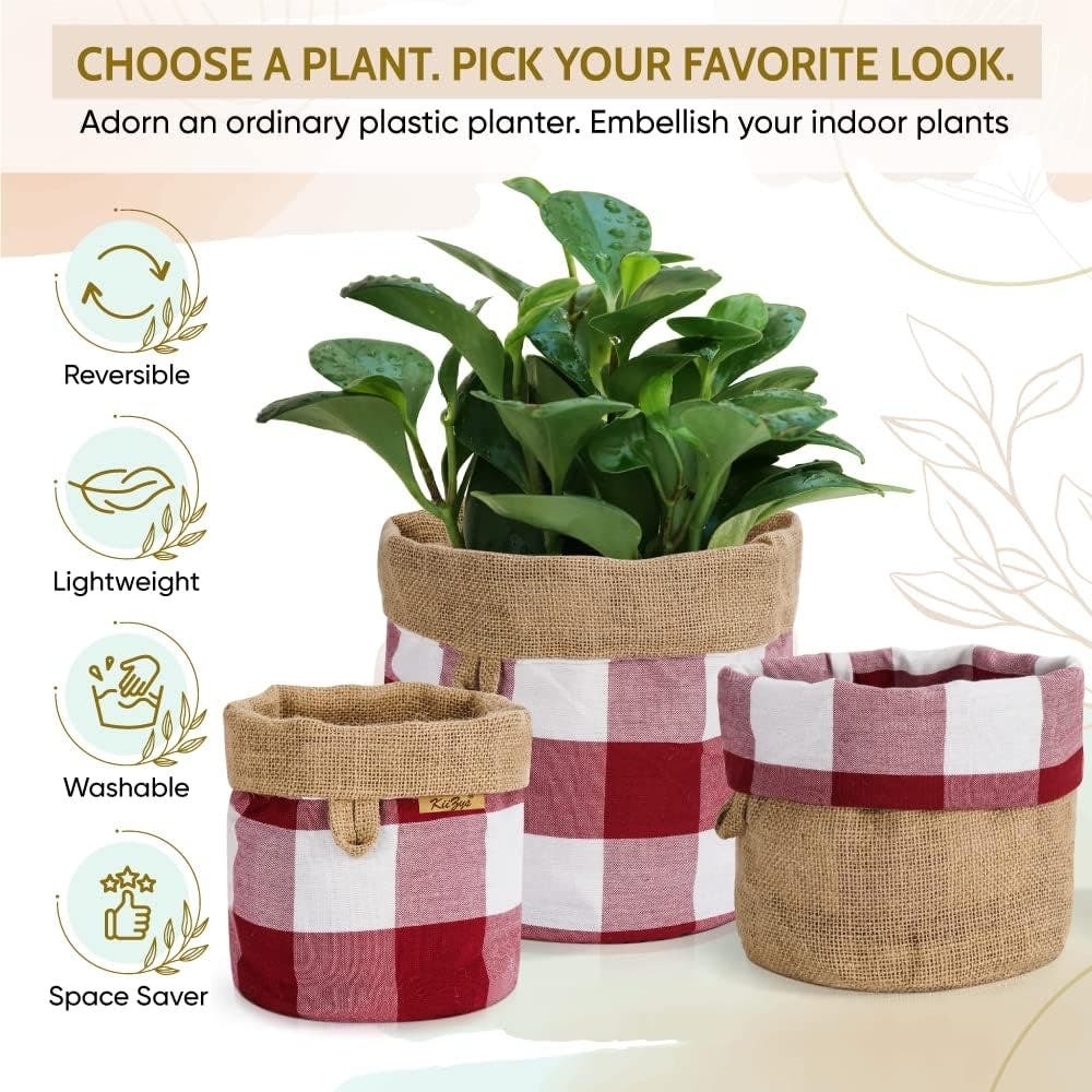 KIIZYS Woven Plant Basket Indoor Garden Planter Red Reversible 3 Pot Holder - Picture 3 of 3